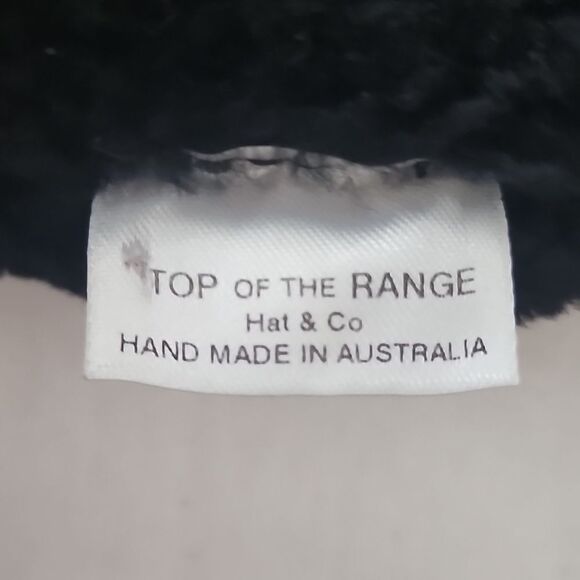 Top of the Range Black Leather Sheerling Hat handmade in Australia. - Picture 4 of 5